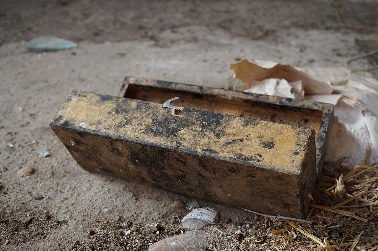chest, old, earth, abandoned, box