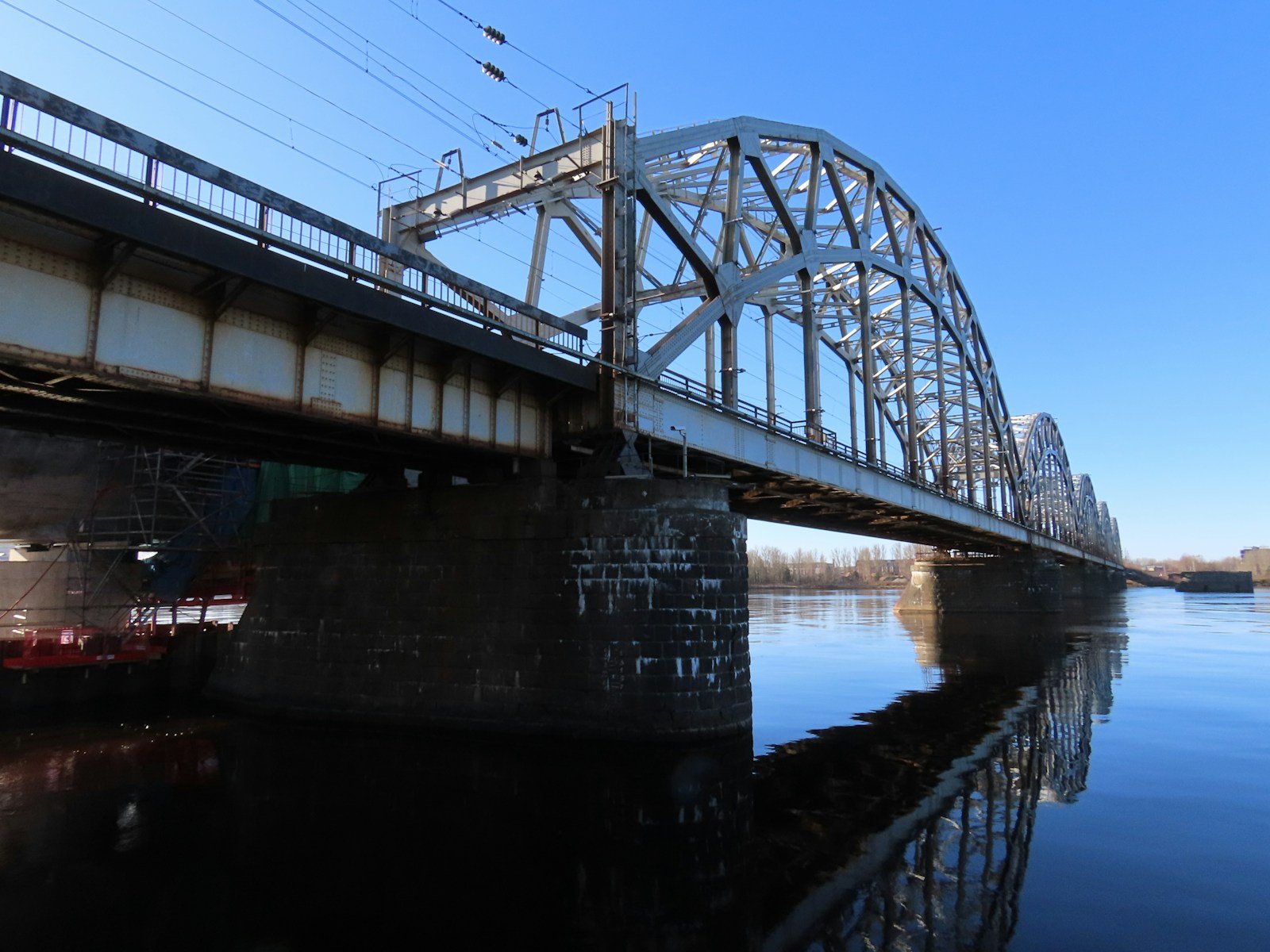 Bridge spans across a body of water.