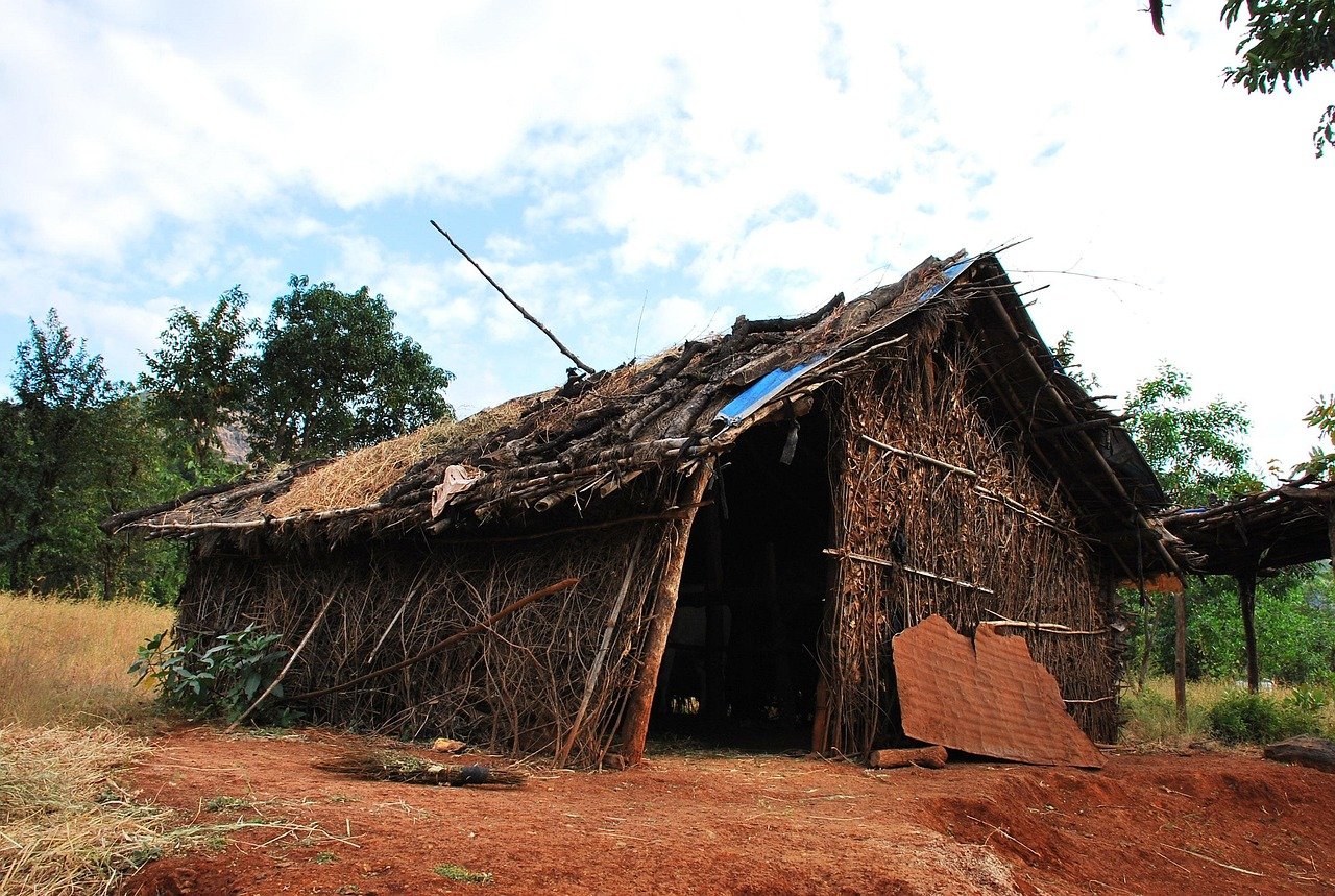 hut, hutment, poor, poverty, rural, tribal, primitive, house, home, architecture, dwelling