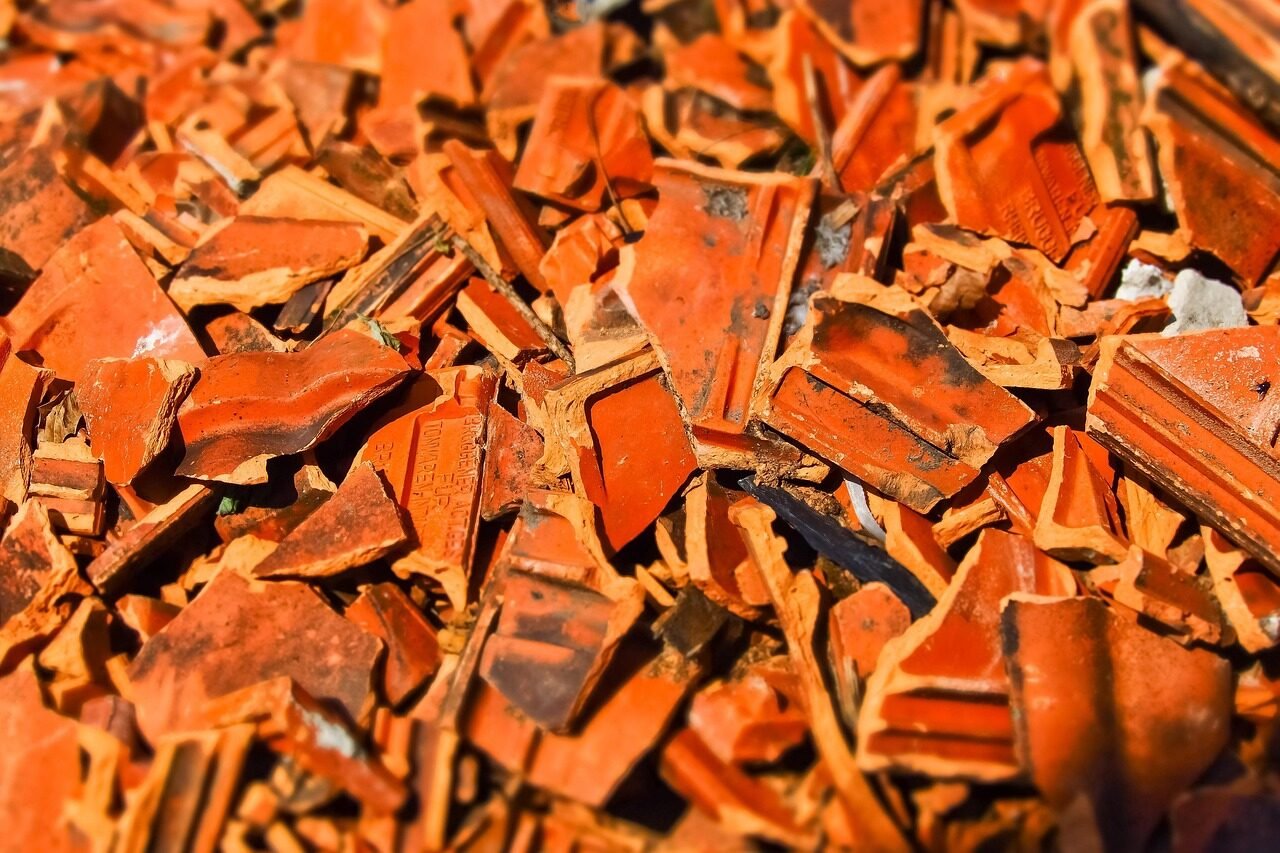 roof tiles, brick, red, roof panels, structure, stone, texture, debris, fracture, fragments, broken, tilt shift, brick, brick, debris, debris, debris, fragments, broken, broken, broken, broken, broken