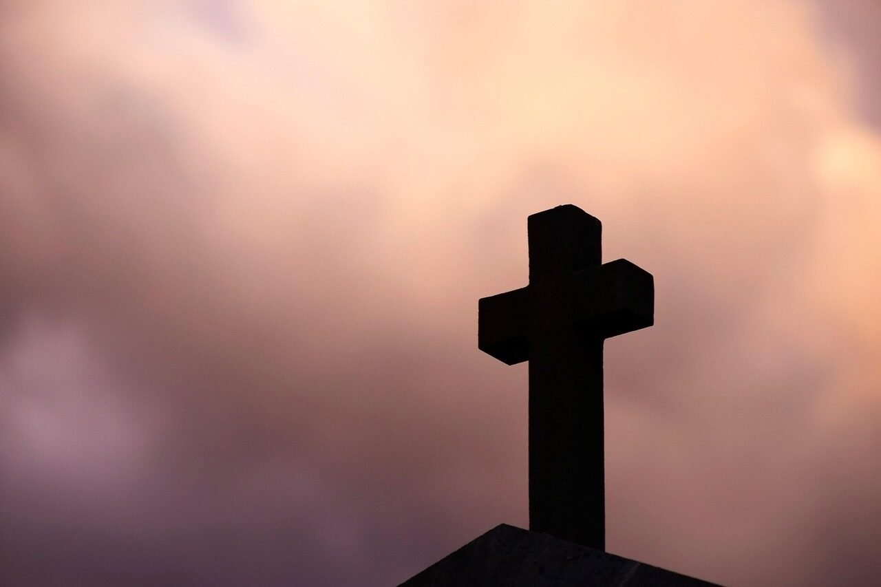 cross, nature, stone, against, sky, in the evening, clouds, threateningly