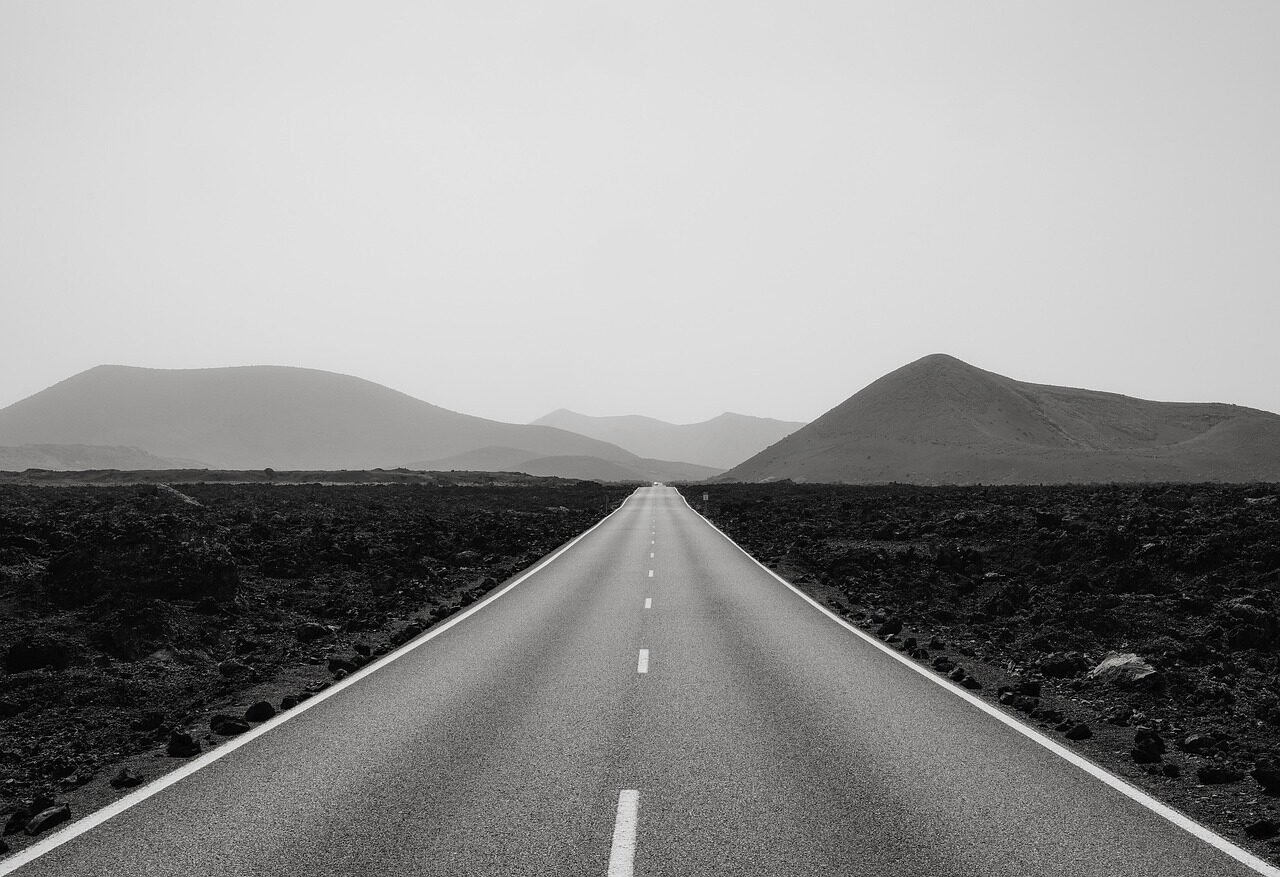 road, horizon, lonely, alone, abandoned, mountains, lava, nature, stone