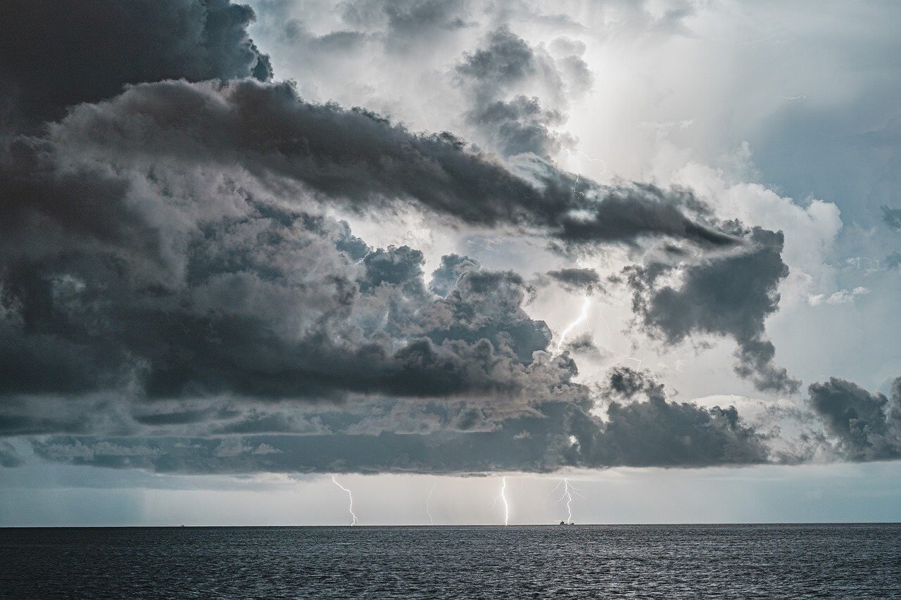 sea, lightning, thundercloud, nature, dark clouds, thunder, rainstorm, dark night, natural, taiwan